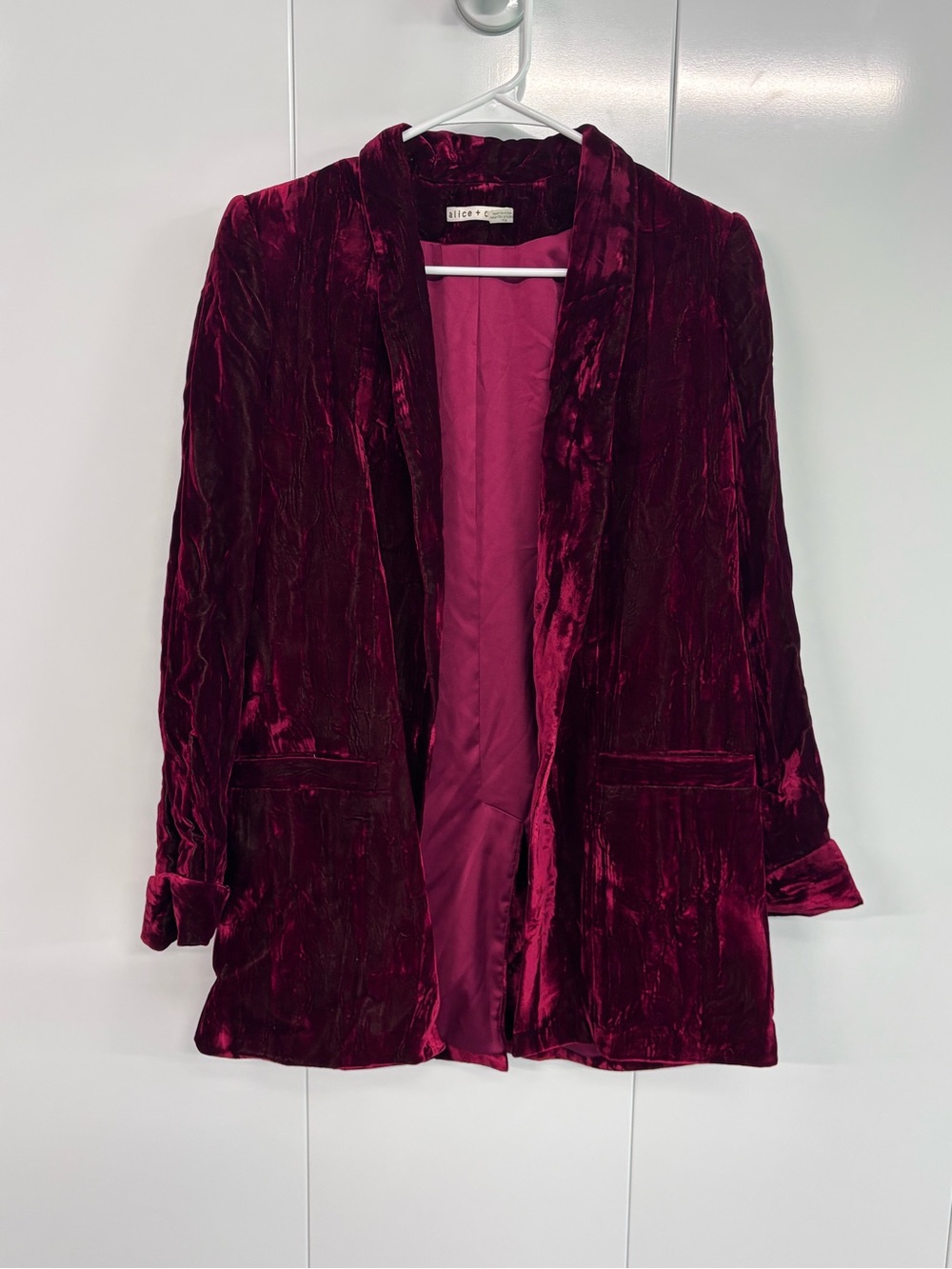 Alice + Olivia Burgundy Velvet Blazer Womens Size XS Crushed Velvet Long Sleeve